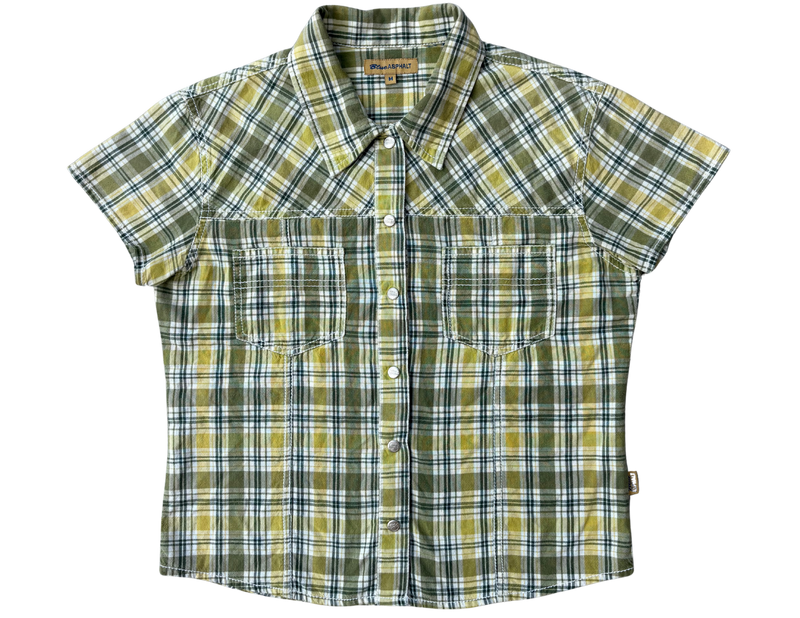 plaid short sleeve snap button-up (M)