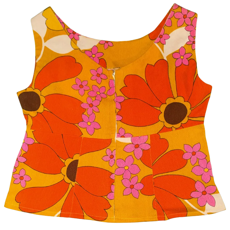 pink and orange floral sleeveless top (M)