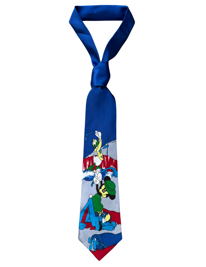 disney neck tie, graphic of mickey and donald golfing