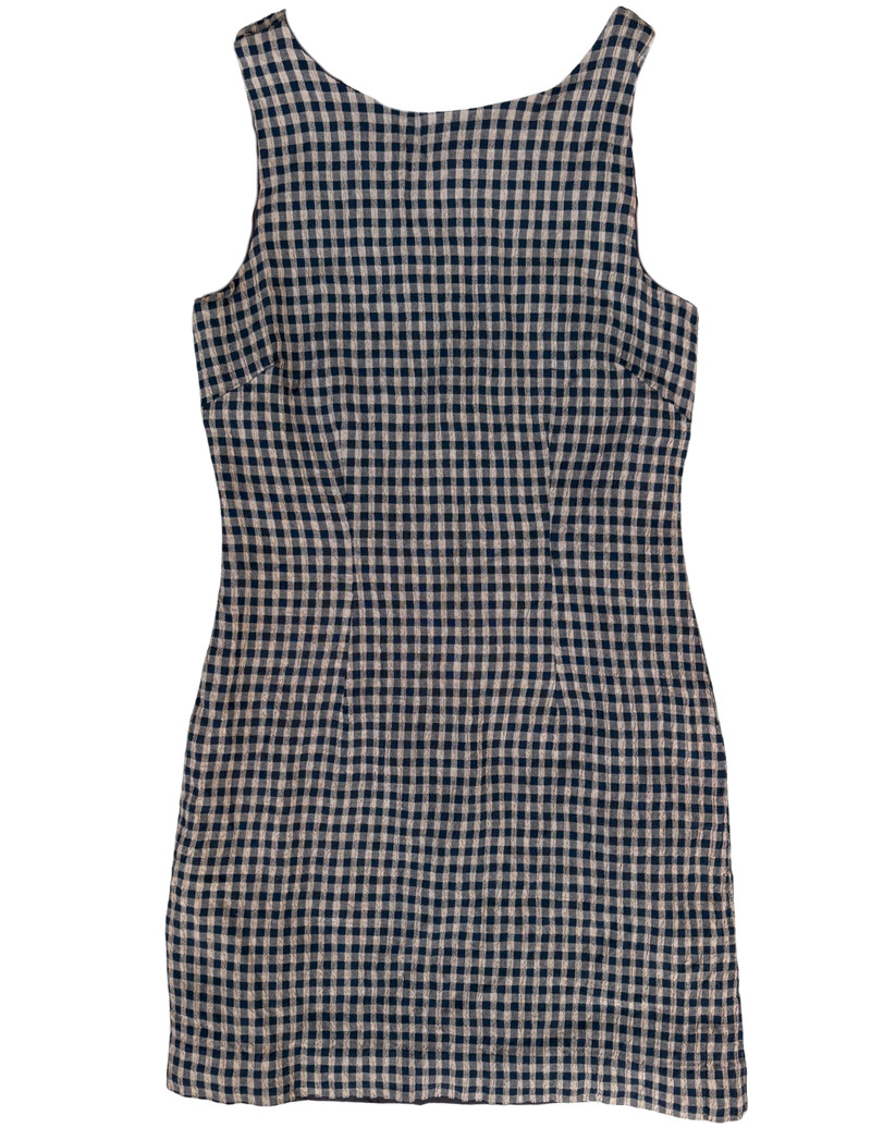 brown gingham dress (no size tag, click for measurements)