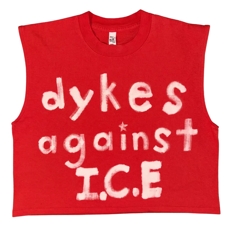 dykes against ICE red sleeveless top (S)