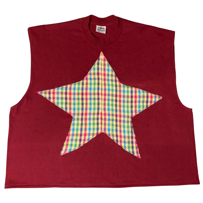 maroon rainbow star sleeveless top (4XL)