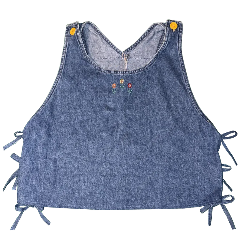(SOLD) 2-piece denim set with embroidered flowers (L)