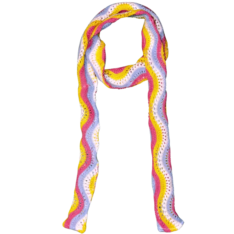 pink yellow and blue knit scarf/headband/belt 