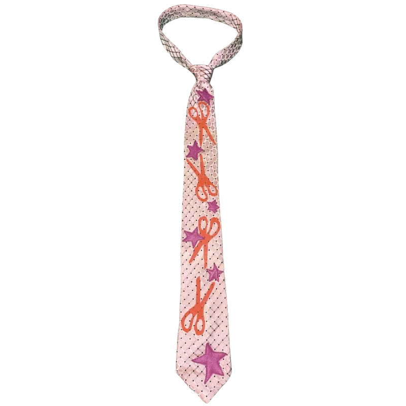 pink and orange scissors and stars tie