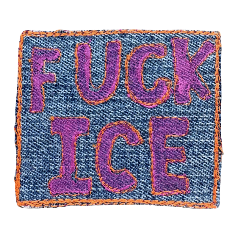pink/orange printed FUCK ICE iron-on patch