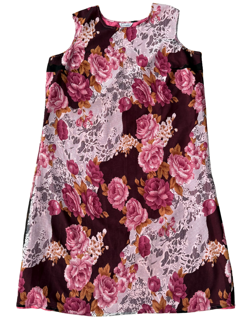 pink floral print dress (no size tag, click for measurements)