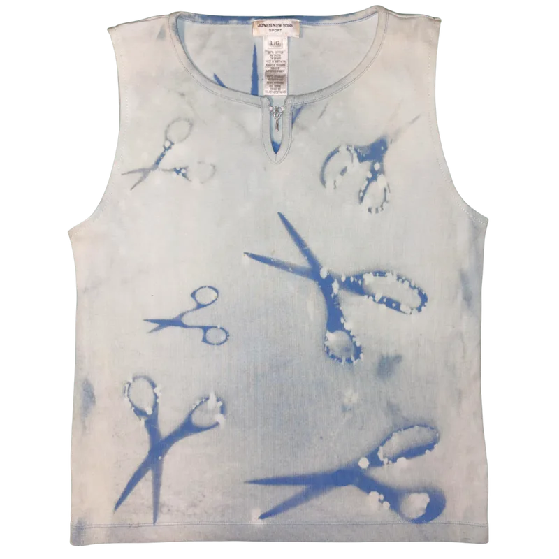 (SOLD) blue scissors sleeveless top (L)
