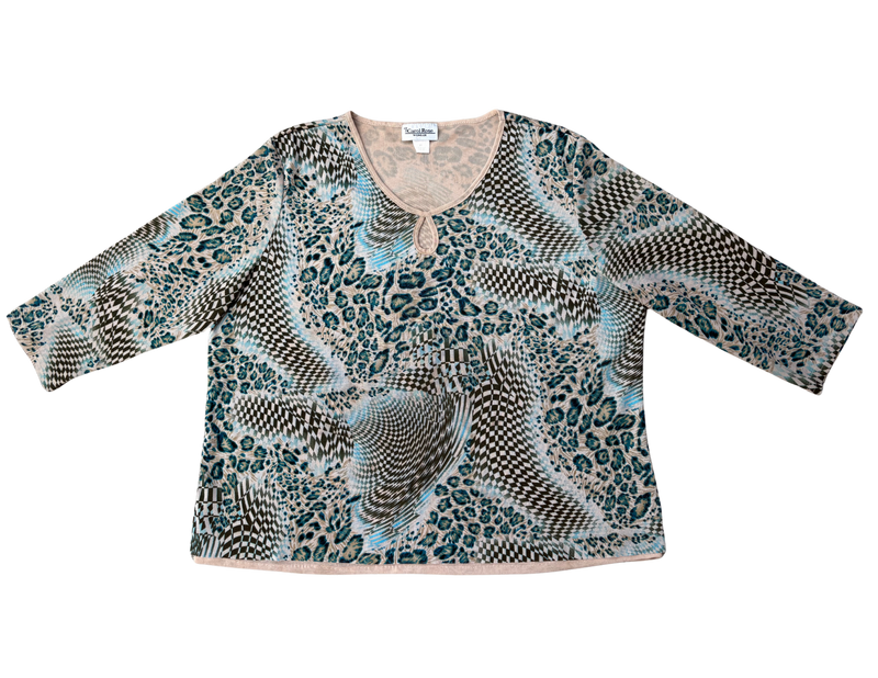 abstract print 3/4 y2k top (2X)