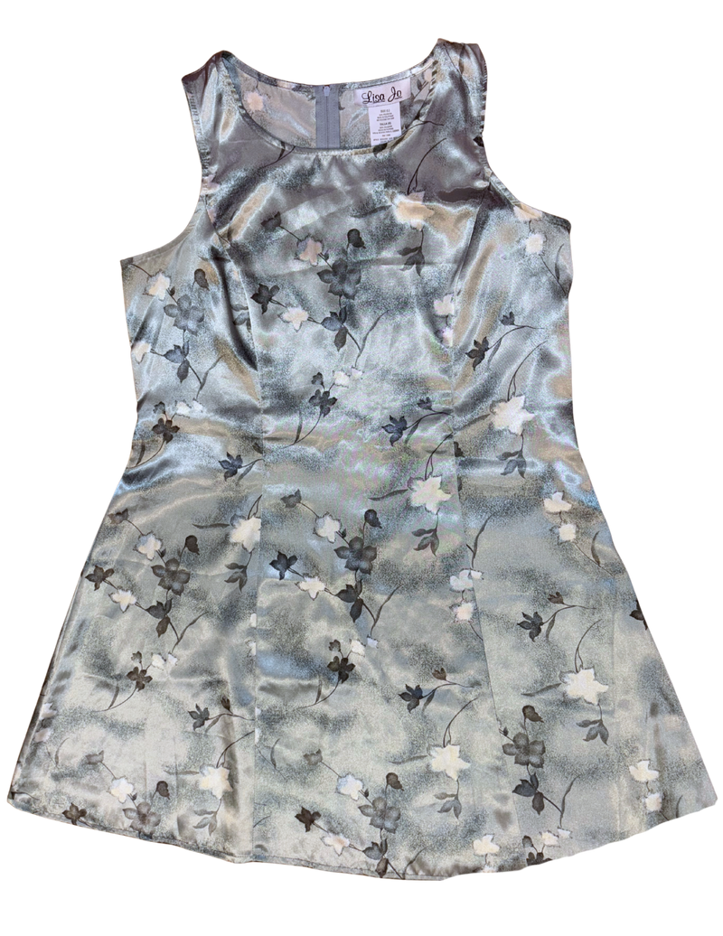 gray blue floral vintage dress (L)